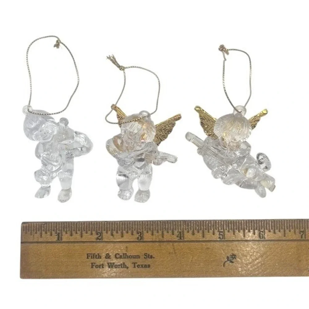 Set of 3 Clear Acrylic Cherub Angel Ornaments Christmas‎ Holiday Decoration